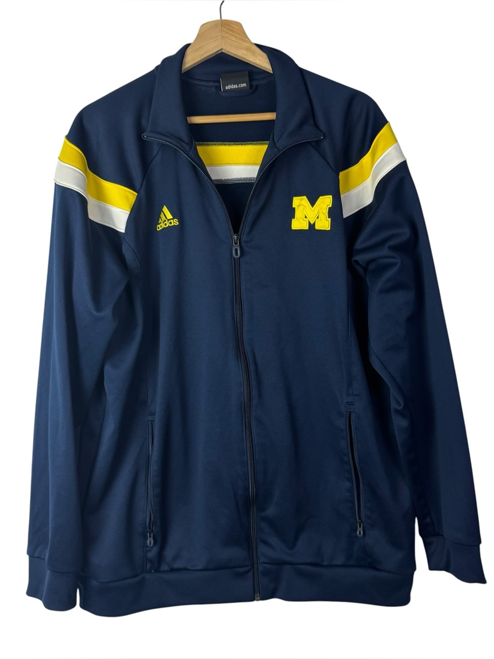 Adidas Navy Blue & Yellow Stripe Michigan Wolverines Full Zip Track Jacket L